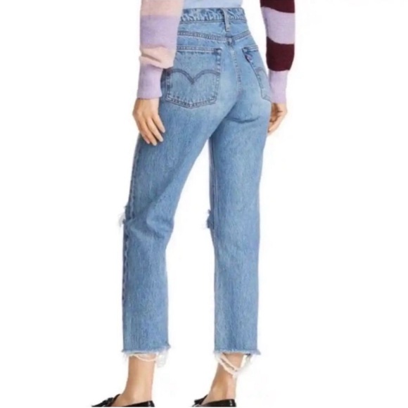 LEVIS Premium Big E Wedgie Straight High Rise Raw Crop Distressed Jeans - Picture 2 of 14